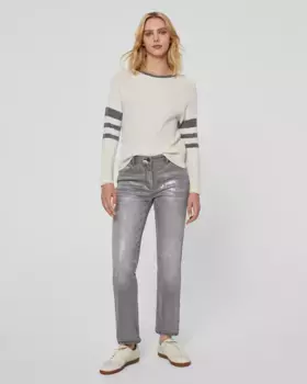 Женские прямые джинсы средней посадки с эффектом металлик Paz Torras, серебрянный