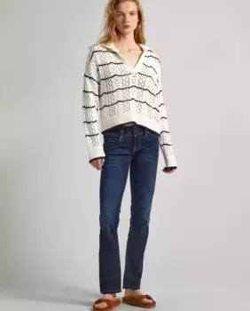 Женские прямые джинсы средней посадки темно-синего цвета Pepe Jeans