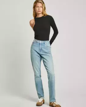 Женские прямые джинсы Violet с завышенной талией с эффектом потертости Pepe Jeans, голубой