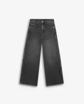 Женские прямые хлопковые джинсы с заклепками Scalpers, темно-серый