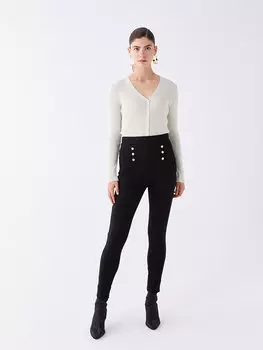 Женские прямые леггинсы с эластичной талией и брюками LCW Vision, новый черный