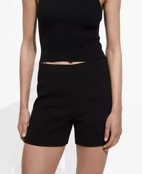 Женские прямые шорты со средней посадкой MANGO, черный
