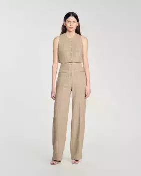 Женские прямые твидовые брюки Sandro, цвет Camel
