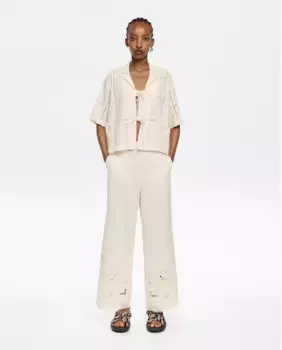 Женские прямые вышитые льняные брюки Bimba y Lola, бежевый