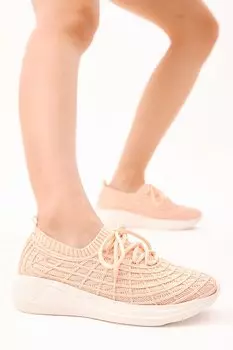 Женские пудровые кроссовки удобной посадки на шнуровке TONNY BLACK