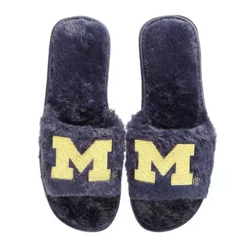 Женские пушистые тапочки со стразами FOCO Navy Michigan Wolverines