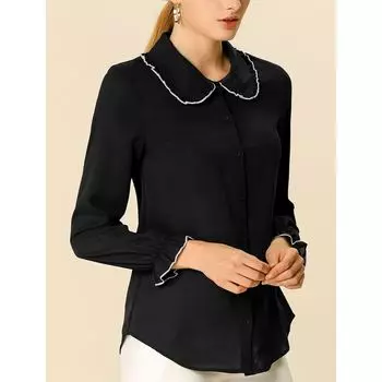 Женские рабочие рубашки на пуговицах с воротником Питера Пэна и рюшами ALLEGRA K, розовый