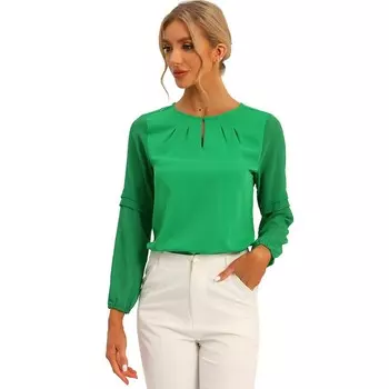 Женские рабочие топы, шифоновая рубашка, полупрозрачная элегантная блузка с вырезом под горло ALLEGRA K, цвет Bright Green
