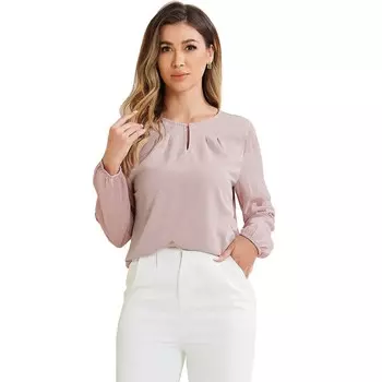 Женские рабочие топы, шифоновая рубашка, полупрозрачная элегантная блузка с вырезом под горло ALLEGRA K, цвет Grey Purple