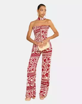 Женские расклешенные брюки с принтом MIPHAI, красный