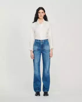 Женские расклешенные джинсы с потертостями Sandro, синий