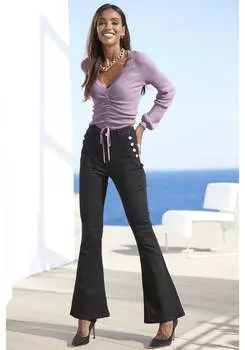 Женские расклешенные джинсы с пуговицами LASCANA, черный