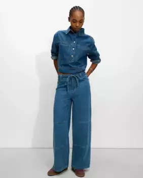 Женские расклешенные джинсы с регулируемой кулиской, однотонные Parfois, синий