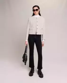 Женские расклешенные джинсы с высокой талией и застежкой на пуговицы Maje, черный