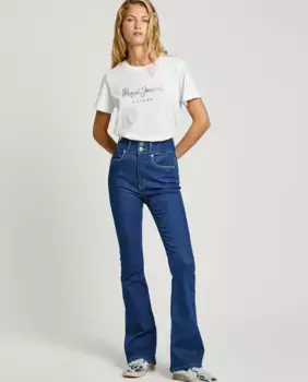 Женские расклешенные джинсы с высокой талией из эластичной ткани Pepe Jeans, синий