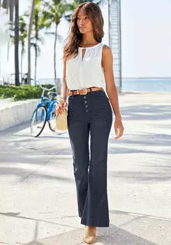 Женские расклешенные джинсы с застежкой на пуговицы LASCANA, темно-синий