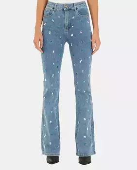 Женские расклешенные джинсы с завышенной талией и стразами Alma en Pena, синий