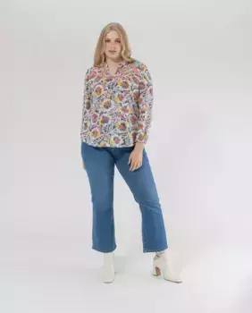 Женские расклешенные укороченные джинсы push-up со стразами October, синий