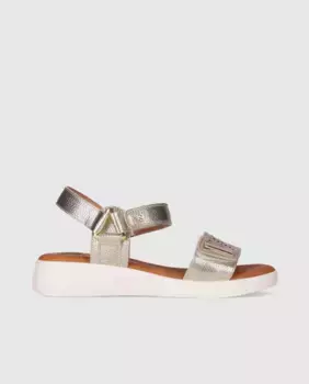 Женские регулируемые кожаные босоножки на танкетке с застежкой-липучкой Chika10, золотой