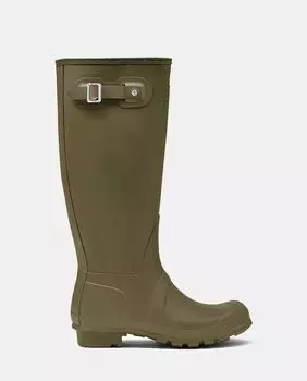 Женские резиновые сапоги Original Tall с матовой отделкой и пряжкой по бокам Hunter, зеленый
