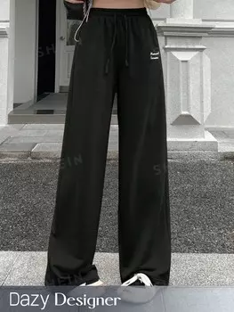 Женские розовые брюки с кулиской и принтом Dazy Designer Dazy, черный