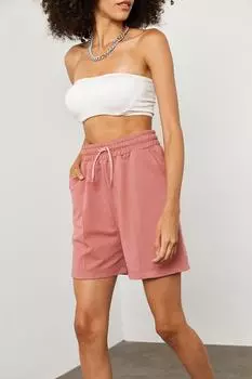 Женские розовые шорты с эластичной резинкой на талии и карманами XHAN, розовый