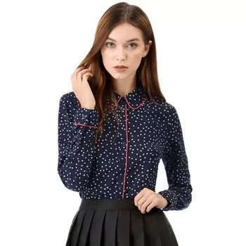 Женские рубашки на пуговицах с длинным рукавом с принтом и окантовкой ALLEGRA K, белый