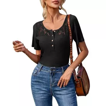 Женские рубашки на пуговицах с коротким рукавом в рубчик на пуговицах с круглым вырезом, облегающие топы, трикотажная блузка в рубчик Clearlove, черный