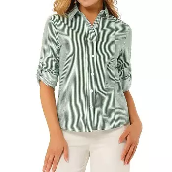 Женские рубашки на пуговицах с отложным воротником и длинными рукавами ALLEGRA K, зеленый