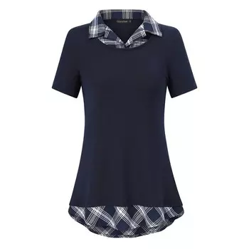 Женские рубашки с длинным рукавом и контрастным воротником, лоскутная рабочая блузка, туники, топы MISSKY, темно-синий