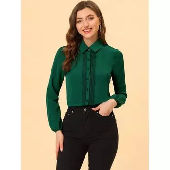 Женские рубашки с длинным рукавом и отложным воротником на пуговицах и кружевным декором ALLEGRA K, белый