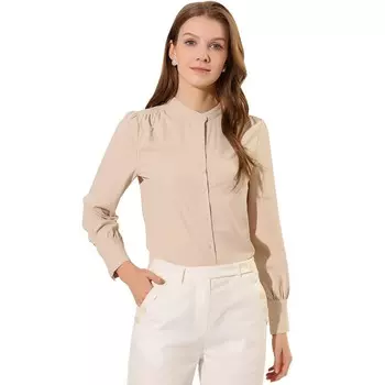 Женские рубашки с воротником-стойкой и длинными рукавами на пуговицах ALLEGRA K, бежевый