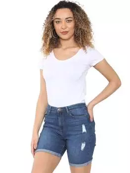 Женские рваные джинсовые шорты среднего размера Enzo, синий