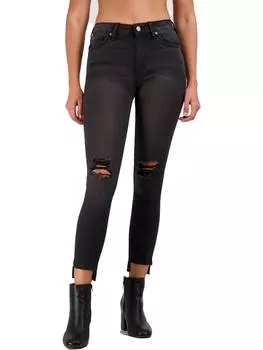 Женские рваные узкие джинсы с высокой посадкой Just Black, цвет washed black