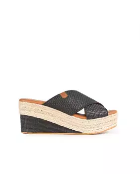 Женские сабо на плетеной кожаной танкетке Popa, черный