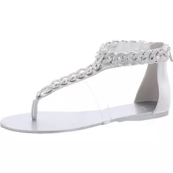 Женские сандалии Aurora из искусственной кожи с Т-образным ремешком и декором Aaj By Aminah, серебряный