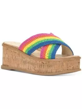 Женские сандалии Ediza на платформе, связанные крючком Jessica Simpson, цвет multi rainbow striped crochet