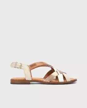 Женские сандалии из кожи на плоской подошве кремового цвета Pikolinos, цвет Crema