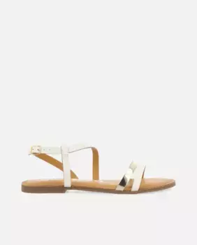 Женские сандалии из металлизированной кожи на плоской подошве с регулируемой застежкой-пряжкой Gioseppo, белый