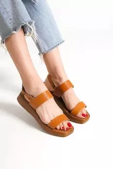 Женские сандалии из натуральной кожи на толстой подошве Capone Outfitters, коричневый