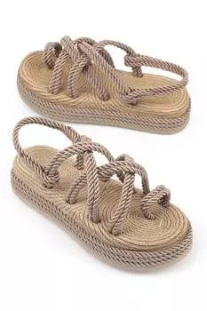 Женские сандалии из норки Capone на танкетке со шнуровкой Capone Outfitters, коричневый