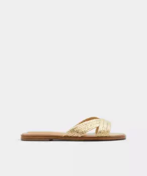 Женские сандалии из текстиля на плоской подошве с круглым носком Aldo, золото