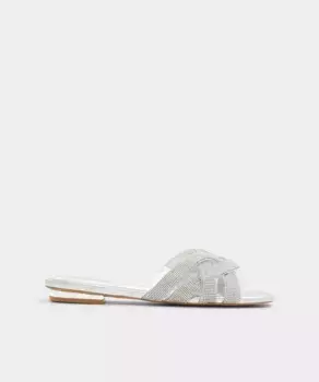 Женские сандалии из текстиля на плоской подошве с квадратным носком Aldo, серебряный