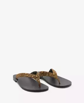 Женские сандалии из замши с ажурными ремешками Die-Cut Straps MANGO, коричневый/бежевый