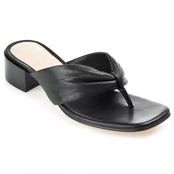 Женские сандалии Journee Signature Francine из натуральной кожи с застежкой-молнией на наборном каблуке, черный