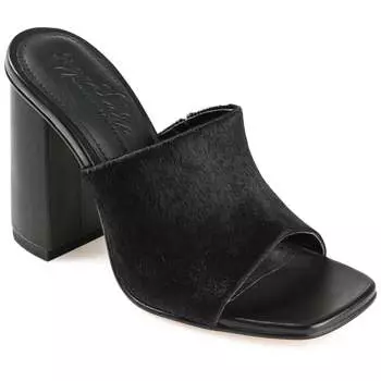 Женские сандалии Journee Signature из натуральной кожи Deena Slip On Block Heel с открытым квадратным носком, черный