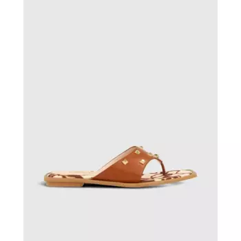 Женские сандалии Lodi на плоской подошве из коричневой кожи с заклепками, коричневый