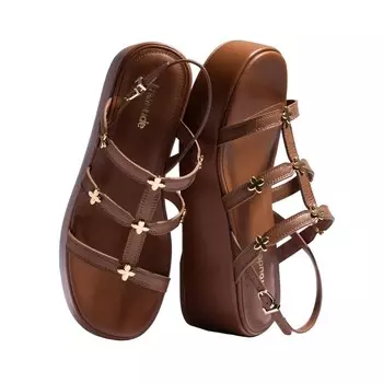 Женские сандалии на плоской подошве Harmony карамельного цвета Larroude