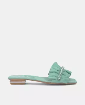 Женские сандалии на плоской подошве из кожи с оборками Alma en Pena, зеленый