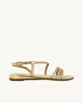 Женские сандалии на плоской подошве из кожи с плетением и ремешками Gioseppo, золото